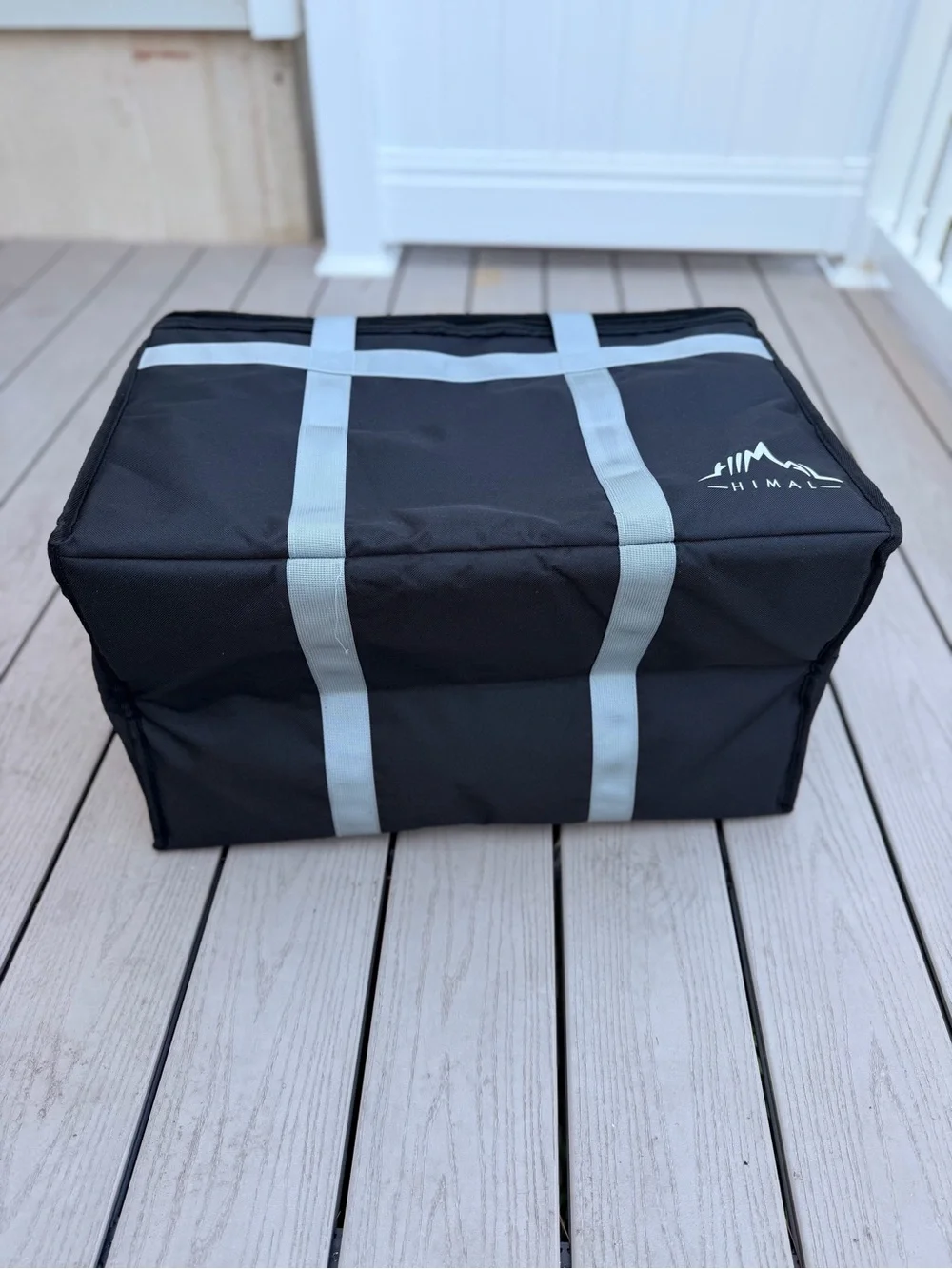 Black Foldable Storage Tote with Gray Straps - Unbranded